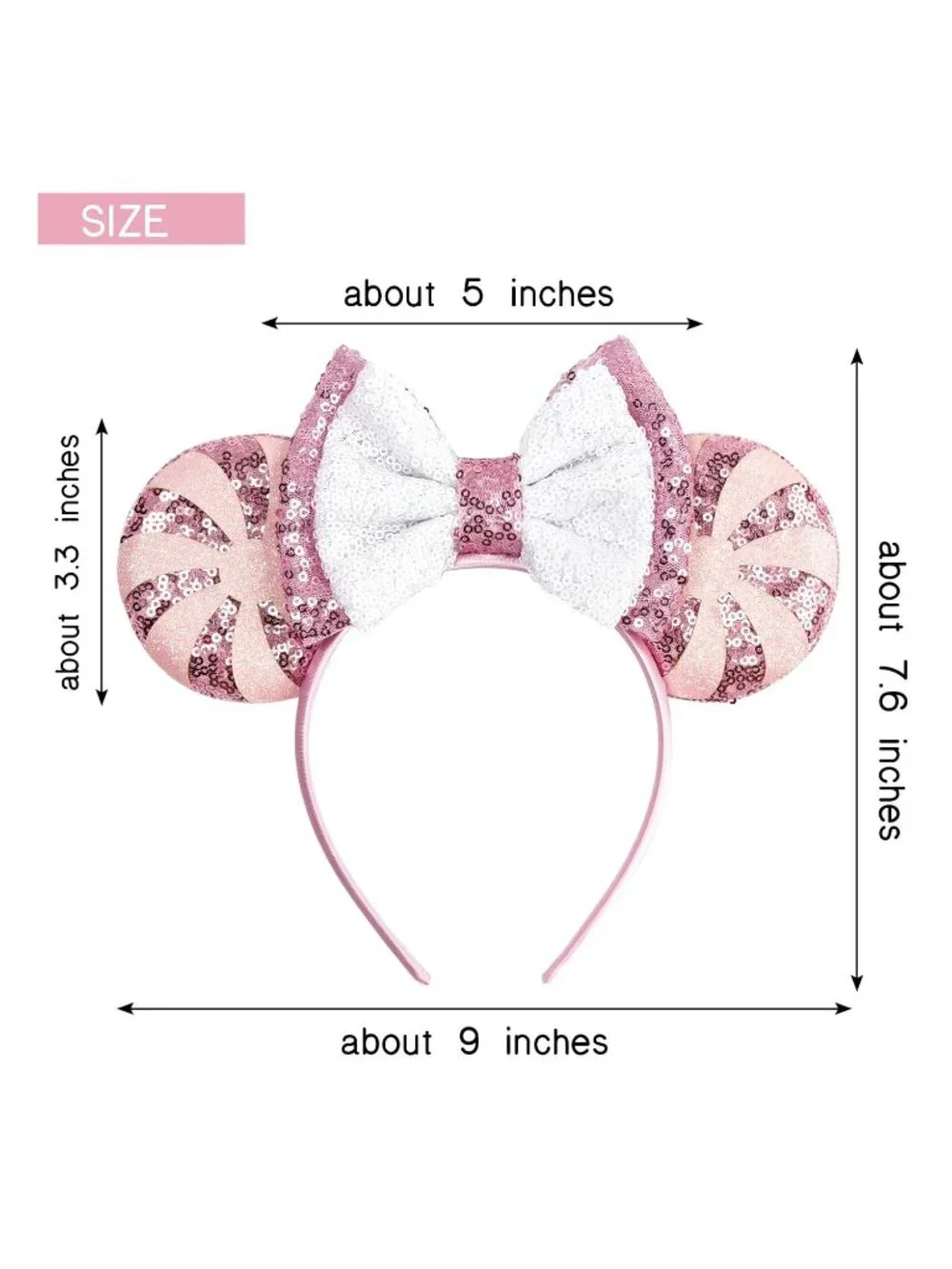 Women Candy pink Polyester Sequins Mickey Mouse Hair Bow Handmade Headband